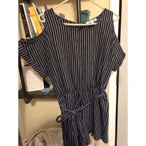 Navy and white striped romper